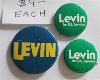  $4.00 each Levin political buttons