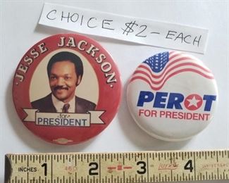 $2.00 each Jesse Jackson for president or Perot for president political buttons 