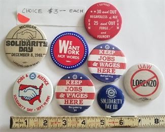 $2.00 each assorted labor buttons 