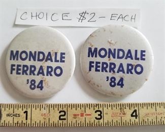 $2.00 each Mondale Ferraro ‘84 buttons  