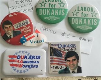 $3.00 each Dukakis political buttons