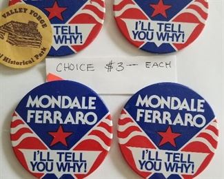 $3.00 each Mondale Ferraro I’ll Tell You Why political buttons   