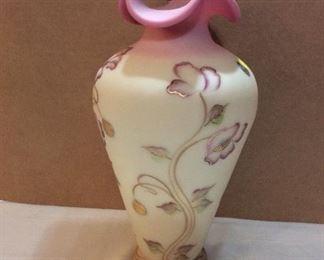$145.00 Fenton Burmese Poppies vase #2 designed by Martha Reynolds and hand painted by Stacy Williams, limited to an edition of 2,500