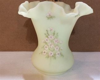 $30.00 Fenton Pink Blossom vase, hand painted, artist signed 