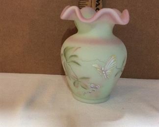 $45.00 Fenton Lotus Mist Berry and Butterfly vase, limited to 2,950 pieces - introduced in 2000