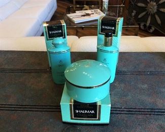 $95  3 Shalimar items  new in box.  Powder, Body lotion, talc.  Old,stock  