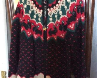 $15  Talbots 100% wool sweater.  Size Large.  Zip front.  Excellent.  Scottie dogs!  