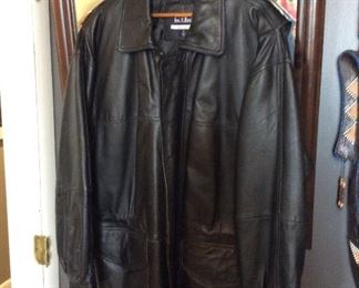 $30.00 Jos. A. Banks quality leather mid length jacket.  Black.  Inside pocket.  Size Large but it’s generous.  