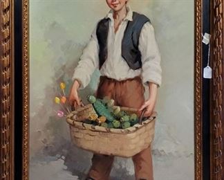 Art Italian Painting Boy With Cactus Fruit
