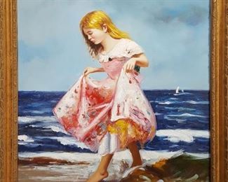 Art Oil On Canvas Young Woman On Beach