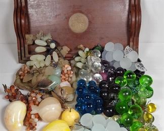 Arts Glass Stone Carved Fruits Trays