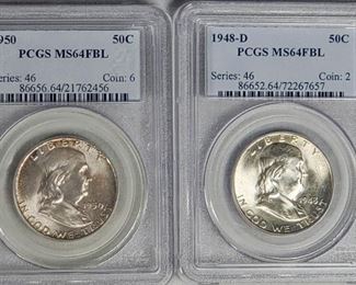 Coins MS FBL Silver Franklin Half Dollars B