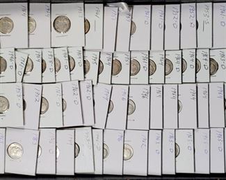 Coins Silver Dimes Roosevelt Tray A