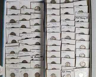 Coins Silver Dimes Mercury Tray B