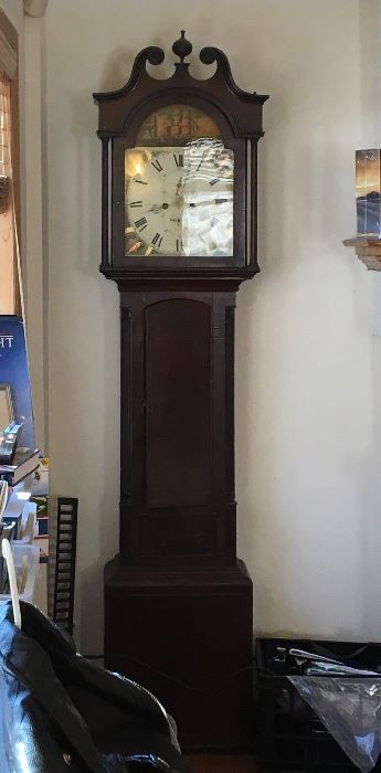 19th Century English Mahogany Signed Longcase Grandfather Clock Working