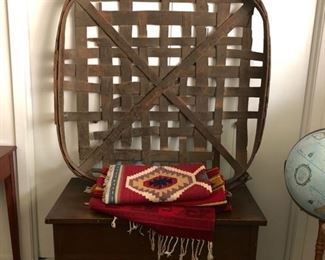 Antique Tobacco Basket, Chest, and Rug 