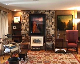 Oushak Turkish Rug, Shaker Chairs, Peter Liking's Photo, Brass Basin, Wooden Step Stool, Antique Gas Lamp