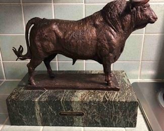 Humberto Peraza Bronze Bull on Marble Base 