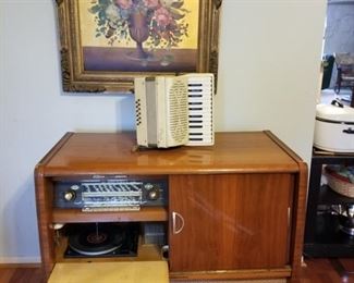 MCM Stereo with Record player & Vintage Accordian