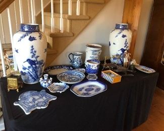 Minton vases and other blue and white
