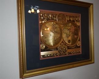Gold Foil Framed World Globe Art