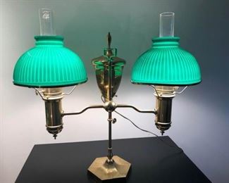 Brass light with Two Green Glass ShadesBrass light with Two Green Glass Shadeshttps://ctbids.com/#!/description/share/342911