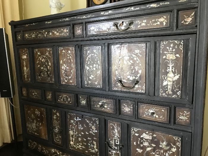 Antique Chinoiserie Chinese Inlay Apothecary Cabinet.. Stunnnnnning... 