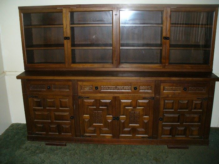 Spanish Catalan Barcelona Spain solid walnut buffet server made in 1960 for Colonel James B. Swindal USAF Air Force One pilot for President John F. Kennedy