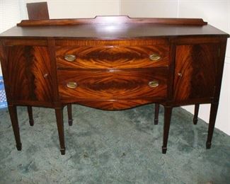 Vintage flame mahogany Hepple white buffet and table circa 1920 Grand Rapids Michigan manufacture
