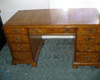 High end National Mt Airy desk with all brass hardware burl wood