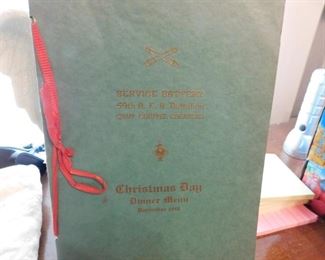 WW2 59th Armored Field Battalion Christmas Menu