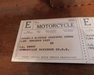 1938 Harley Davidson Registration