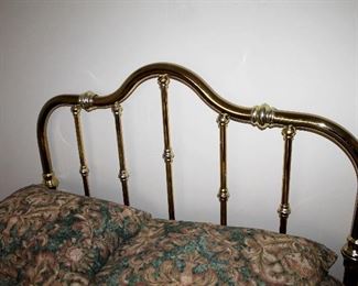 Queen bed with brass headboard