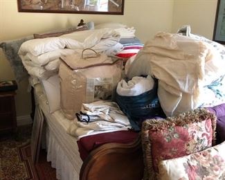 Great linens and fabulous French inlaid - Full size bed.