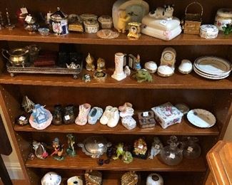 Loads of tiny items - trinket boxes cloisonné, baby shoes,