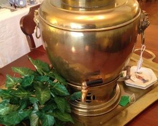 Large brass samovar and tray