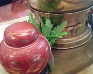 Small red and gold ginger jar