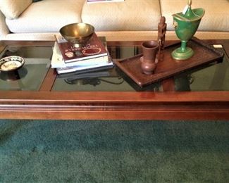Glass and wood coffee table