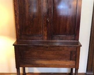  $595.  American Plantation Desk late 19th Century  Front spool legs joined by a lower stretcher Shelf.
