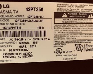 LG 42in Plasma 720p Tv 42PT350-UD		
