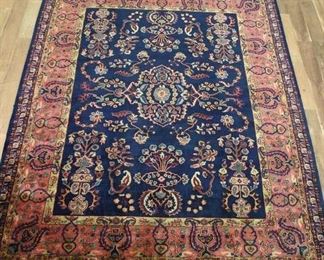 10'X8' Handmade Navy/Rose Wool Tabriz Area Rug