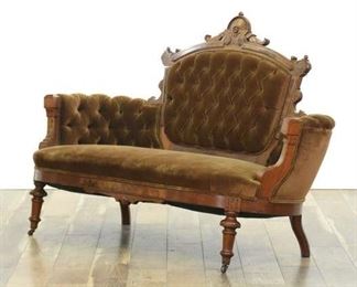 Antique Tufted Victorian Eastlake Settee W Turned Legs 