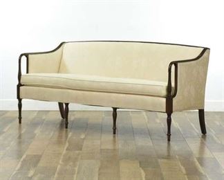 French Empire Revival Sofa W Ivory Damask Upholstery