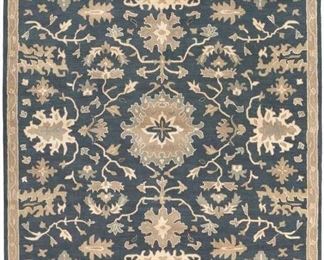 8'X8' Willard Floral Handmade Tufted Wool Navy Area Rug