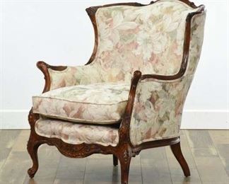 Carved Mahogany Queen Anne Wingback Armchair 
