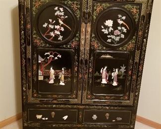 Oriental Soapstone & Jade Chest Cabinet