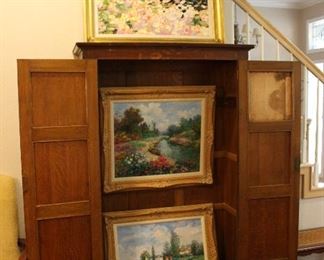 Antique Armoire and original oil paintings