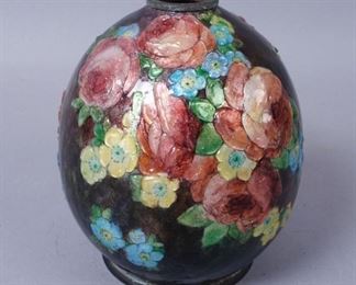 Antique Limoges Enamel Painted Rose Motif Vase