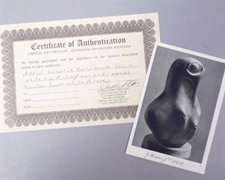 English Sculptor Henry Moore Autograph with Certificate of Authenticity 4" x 6" 