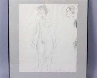 Raphael Soyer Pencil and Ink Drawing of a Female Nude 17 1/4" x 19 1/2"